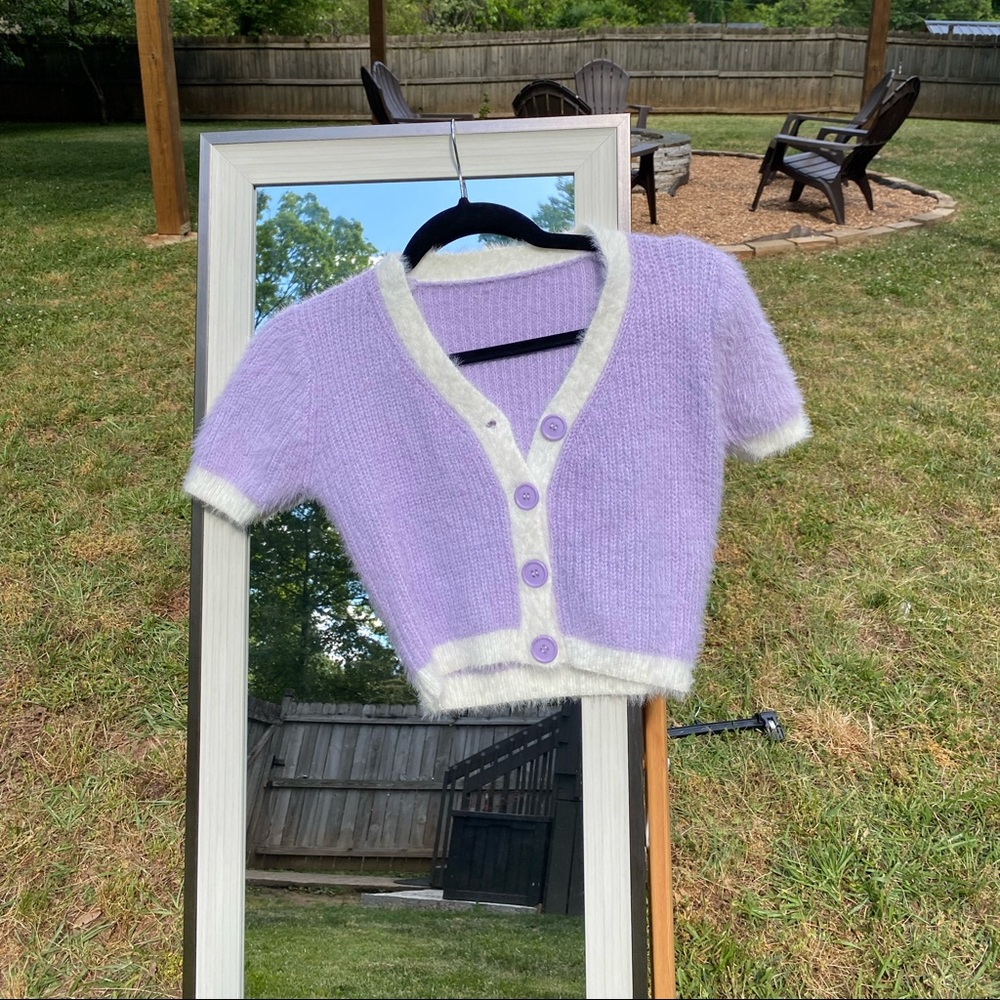 Short sleeve purple cropped cardigan